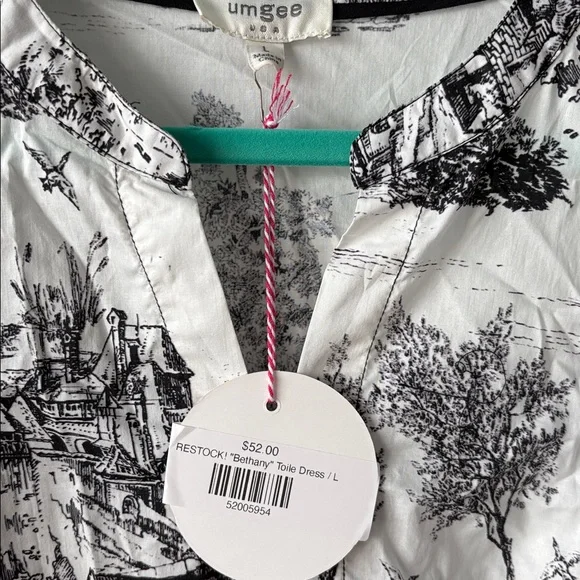 NWT Umgee Black and White Toile Print Midi Dress - Picture 3 of 5